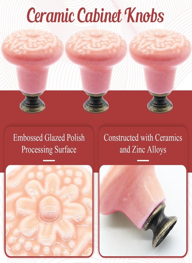 Suiwotin 8pcs Pink Vintage Ceramic Kitchen Cabinet Knobs & Pulls - Retro Drawer Handles for Closet, Cupboard & Furniture Doors - Image 3