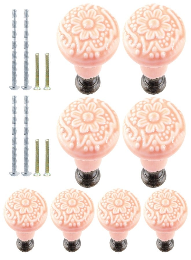 Suiwotin 8pcs Pink Vintage Ceramic Kitchen Cabinet Knobs & Pulls - Retro Drawer Handles for Closet, Cupboard & Furniture Doors - Image 1