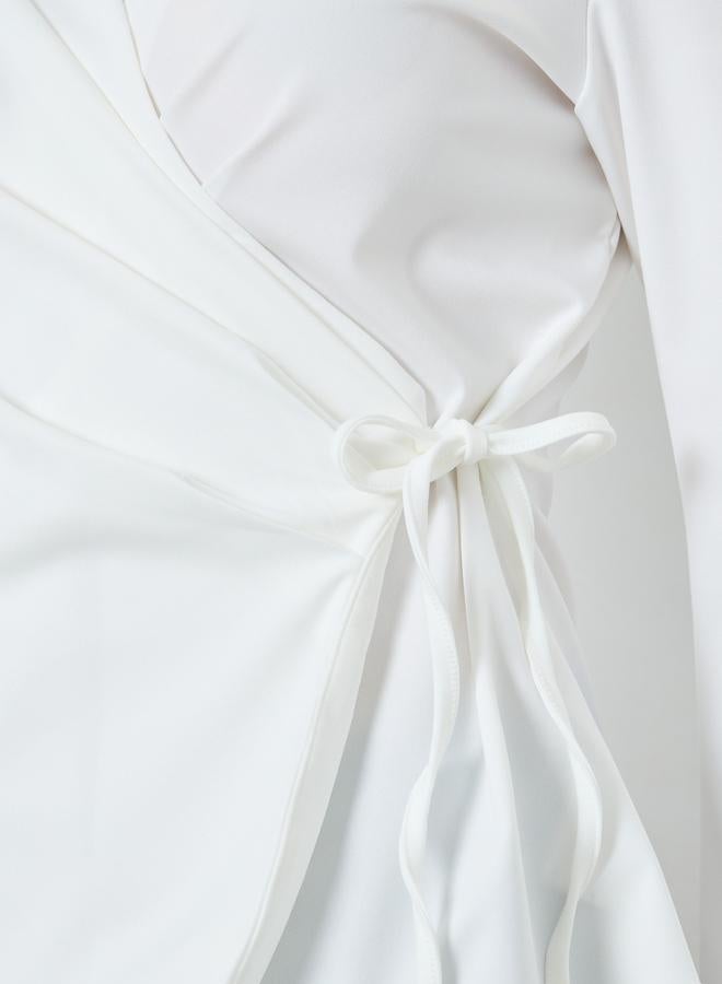 Styli White Solid Bell Sleeve Wrap Top - Image 4