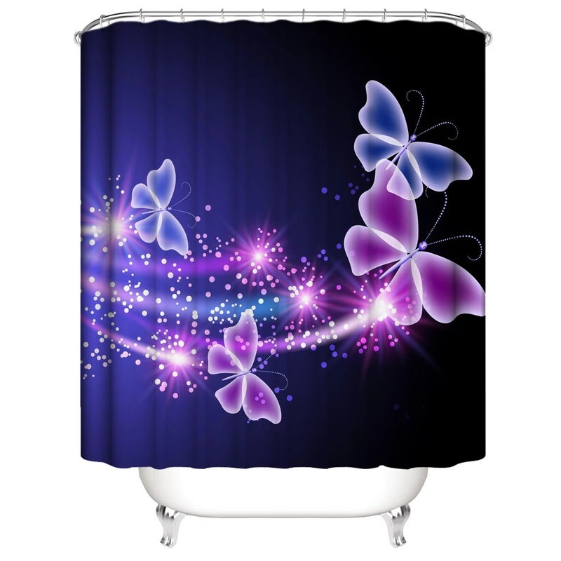 Y&D Butterfly Series 4-Piece Set Vintage Cartoon Mildew-Resistant Polyester Shower Curtain with Elegant 3-Piece Bathroom Mat - Image 3