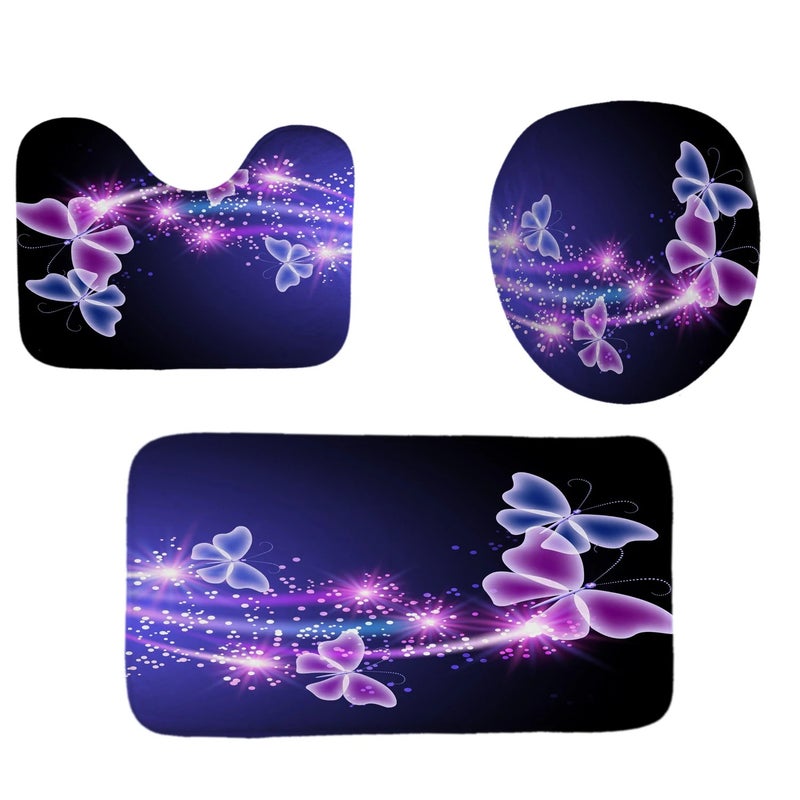 Y&D Butterfly Series 4-Piece Set Vintage Cartoon Mildew-Resistant Polyester Shower Curtain with Elegant 3-Piece Bathroom Mat - Image 5