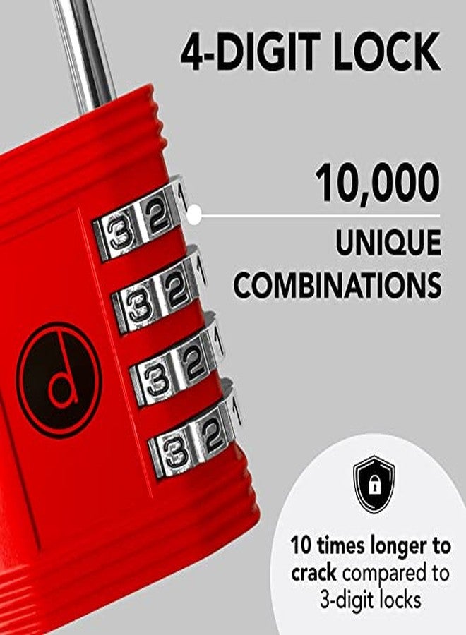 desired tools Padlock (2 Pack) 4 Digit Combination Lock - for Gym School Locker, Outdoor Gate, Shed, Fence, and Storage - Weatherproof Metal - Keyless, Easy to Set, Resettable - Red - Image 2