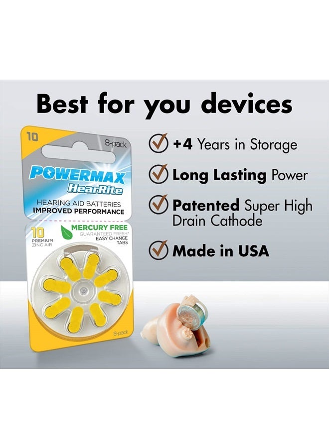 PowerMax Size 10 Hearing Aid Batteries, Made In USA, Yellow Tab, 192 Count - Image 2