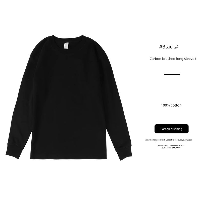 New400g heavyweight pure cotton round-neck three-book needle long-sleeved T-shirt loose men's and women's undershirt - Image 1