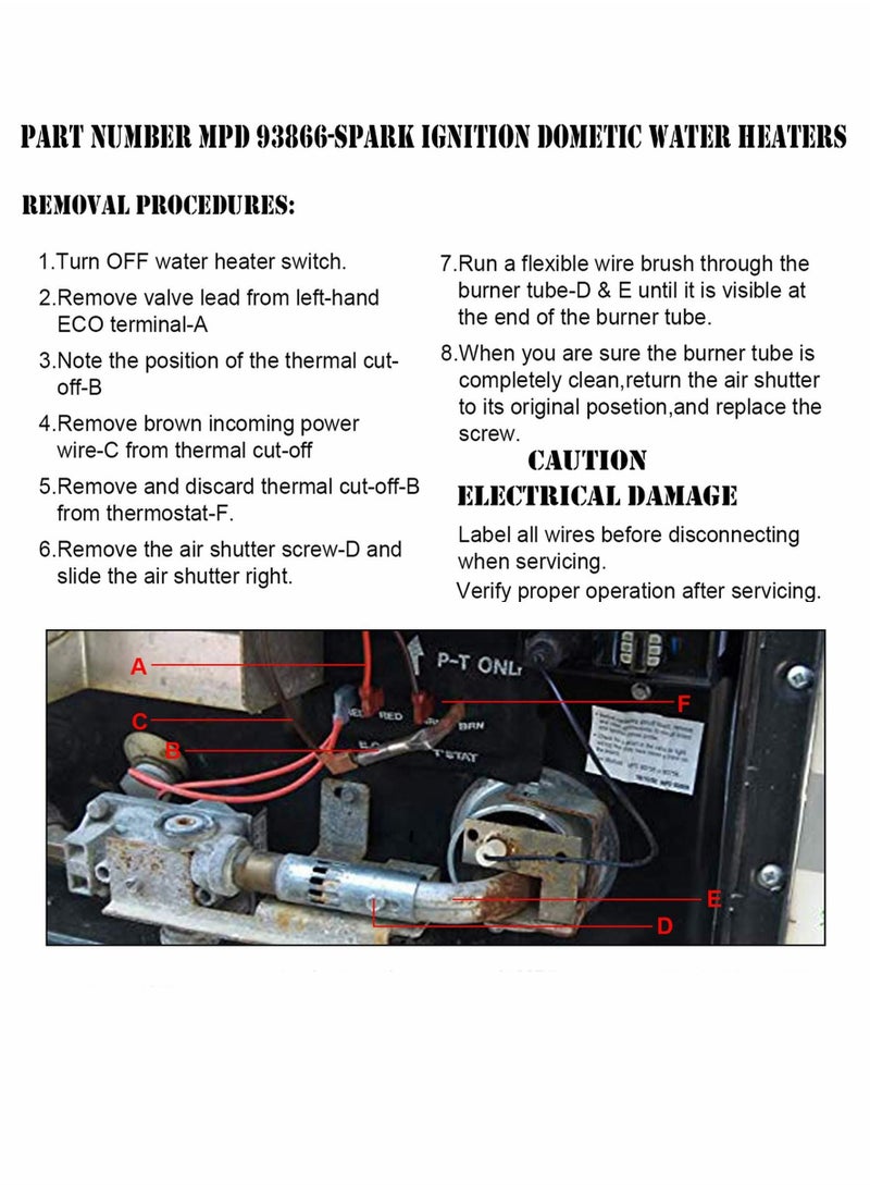 Y&D - Water Heater Thermal Cutoff Kit for RV, Replacement Part Atwood 93866 Work The Electronic Models # GCH6-4E GCH6-6E G6A-7E G6A-8E GC6AA-9E GCH10A-2E G610-3E GH610-3E XT Series (4) - Image 1