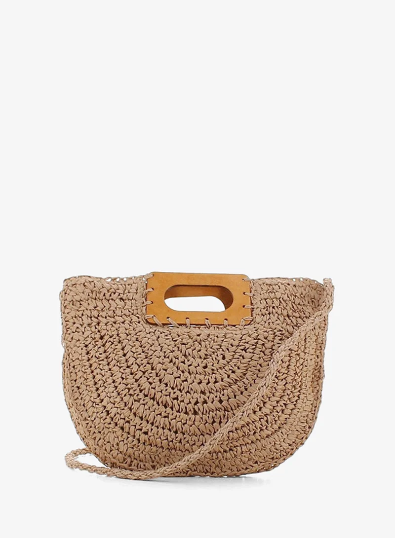 Marina Galanti Women's Bortigali Wooden-Handle Straw-Effect Handbag - Camel