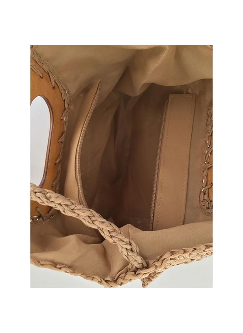 Marina Galanti  Marina Galanti Women's Bortigali Wooden-Handle Straw-Effect Handbag - Camel for Women | Best Price UAE