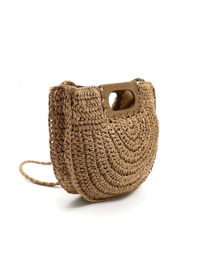 Marina Galanti  Marina Galanti Women's Bortigali Wooden-Handle Straw-Effect Handbag - Camel for Women | Best Price UAE