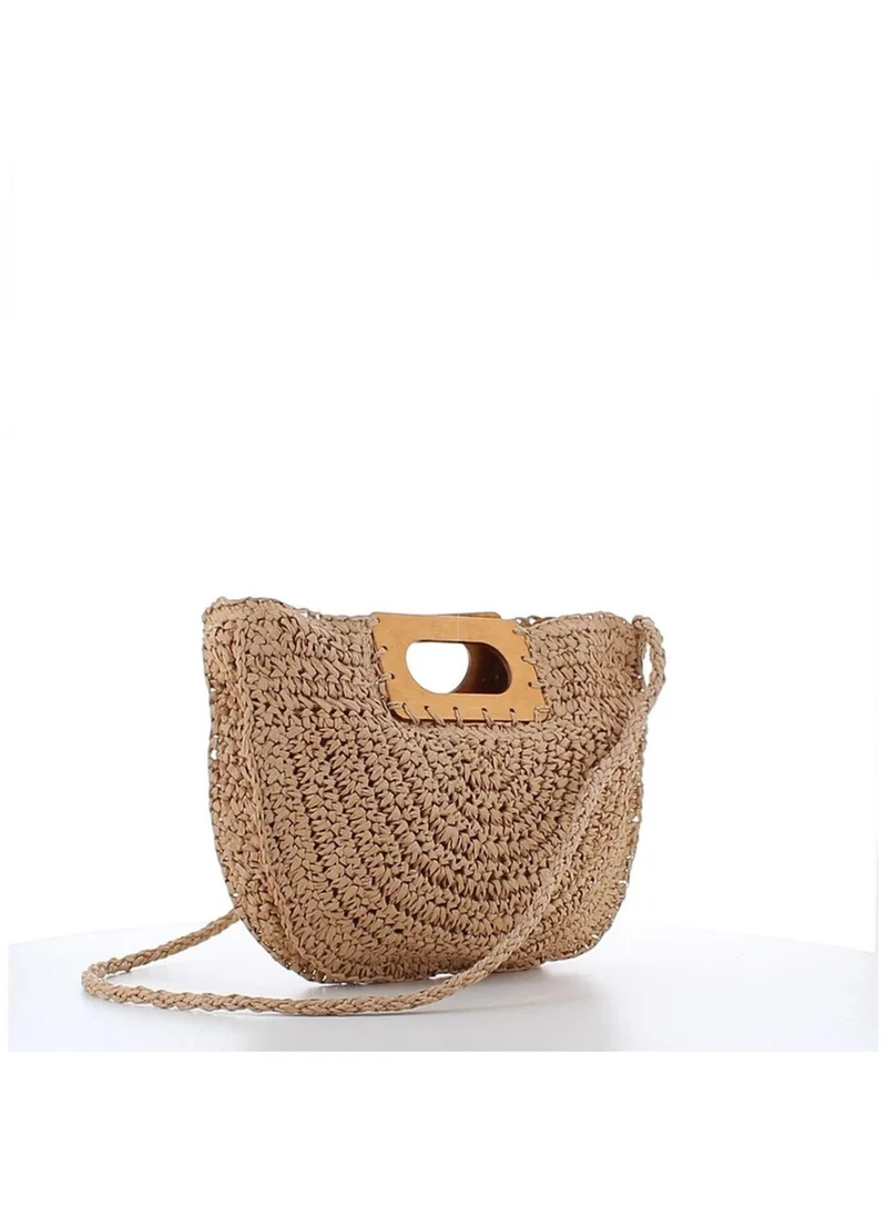 Marina Galanti  Marina Galanti Women's Bortigali Wooden-Handle Straw-Effect Handbag - Camel for Women | Best Price UAE