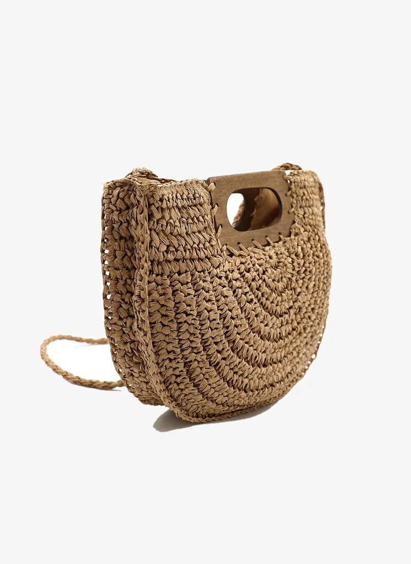 Marina Galanti Marina Galanti Women's Bortigali Wooden-Handle Straw-Effect Handbag - Camel