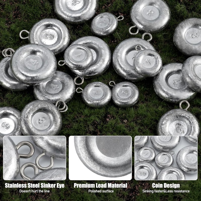 Dr.Fish Fishing Coin Sinkers Lead Fishing Weights Disc Weights No Roll Freshwater Saltwater River Bank Surf Fishing Catfishing - Image 3