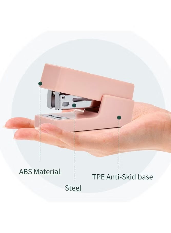 ديلي دباسة صغيرة مزودة بـ 830 دبوسًا قياسيًا، سعة 18 ورقة، دباسة يدوية، دباسة مكتبية، دباسة للأطفال للطلاب والمكتب، لون وردي - Image 2