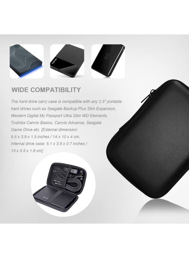 Hard Drive Carrying Case Storage Organizer Bag Multi-Purpose Universal Carry Pouch Compatible with Western Digital WD Elements Seagate, 2.5’’ EVA Shockproof Travel Case (Black) - Image 2