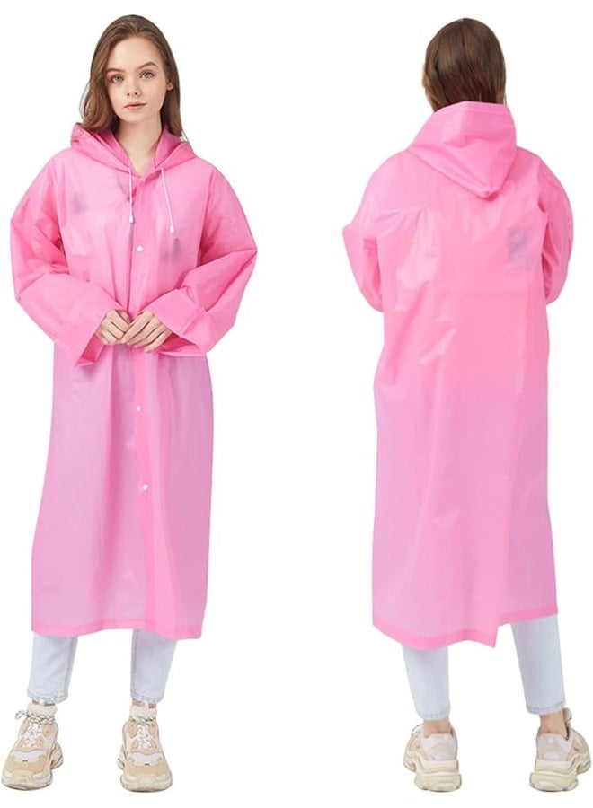 Reusable Adults Raincoats,Rain Ponchos with Hood Drawstring, Lightweight Rain Coat Waterproof 145LX68CM (Pink) - Image 1