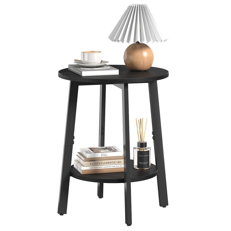 sthmec Side Table, Small Round End Table with Storage Shelf for Small Space, 2-Tier Black Bedside Table Sofa Couch Table, Round Accent Table Nighstands for Living Room, Bedroom, Black - Image 1