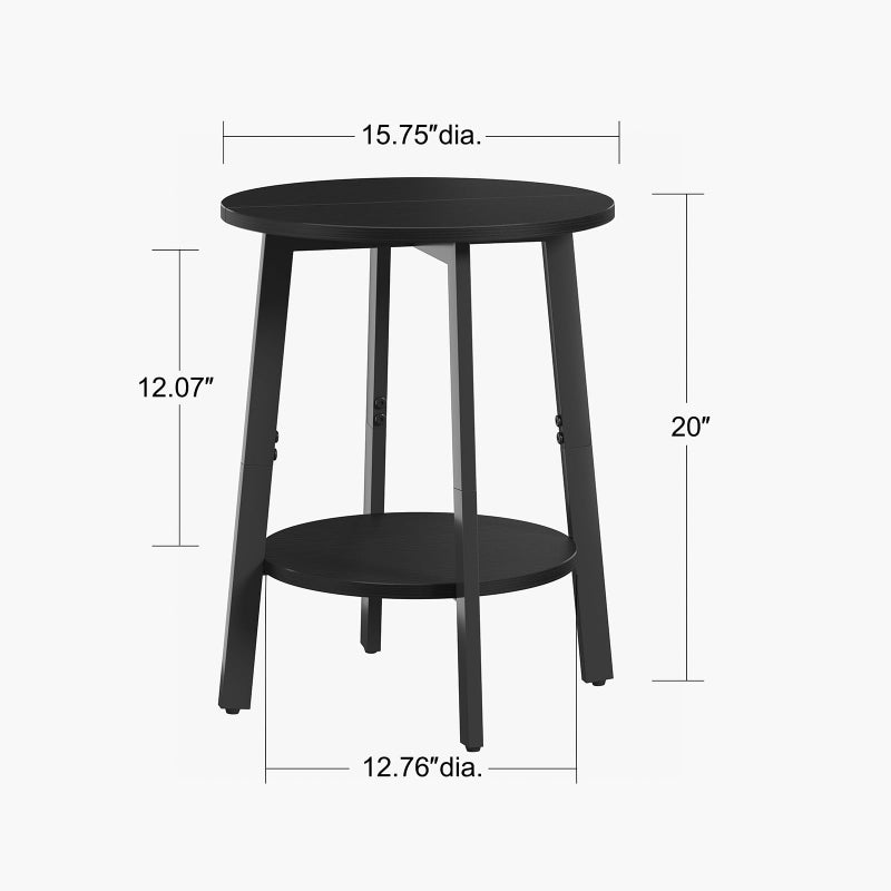sthmec Side Table, Small Round End Table with Storage Shelf for Small Space, 2-Tier Black Bedside Table Sofa Couch Table, Round Accent Table Nighstands for Living Room, Bedroom, Black - Image 3