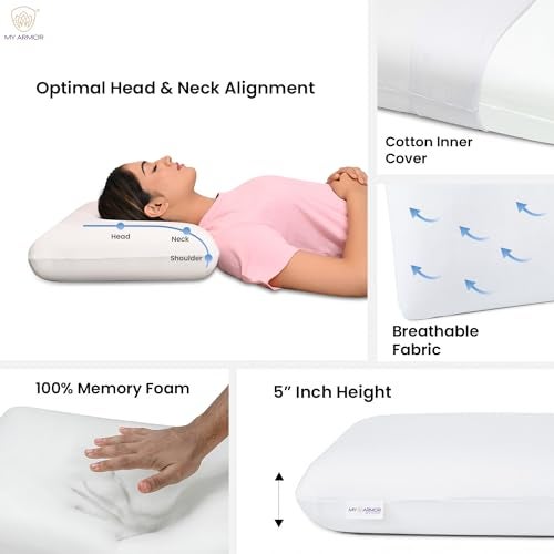 MY ARMOR Memory Foam King Size Pillow - 5 Inch High | 2 Years Warranty | Orthopedic Pillows for Sleeping, Without Cover - Pack of 1 - Image 4
