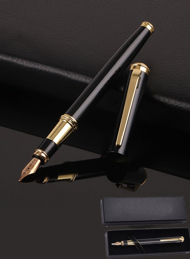KANGLI Luxury Fountain Pen with Gift Box, Iridium Extra & High-end Piston-filling Business Signature Pen, 0.5MM Classic Metal Pen Calligraphy Pen, Gift for Business Journal,for Men and Women Writing (Black) - Image 1