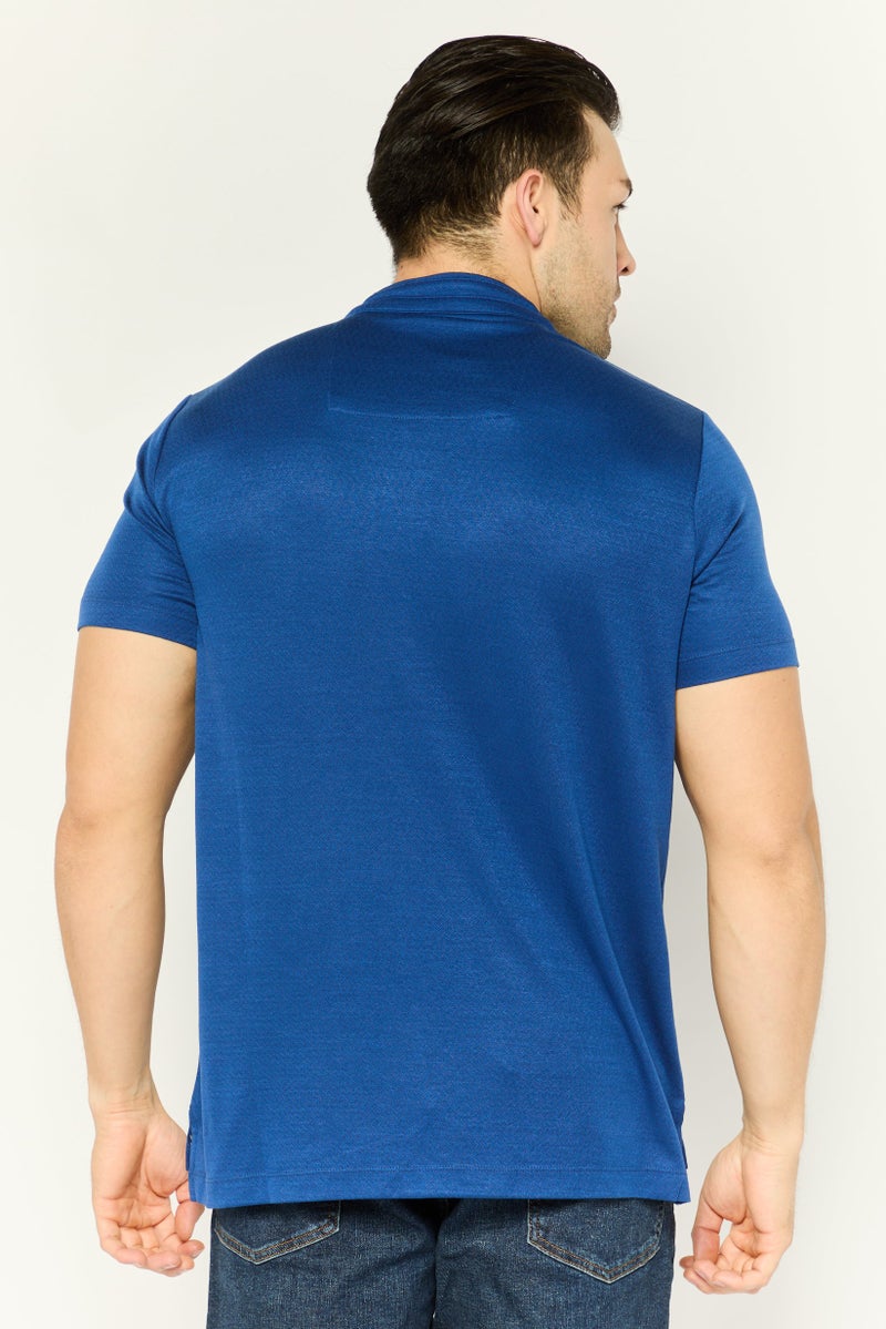 Men Regular Fit Brand Logo Short Sleeve Polo Shirt, Dark Blue