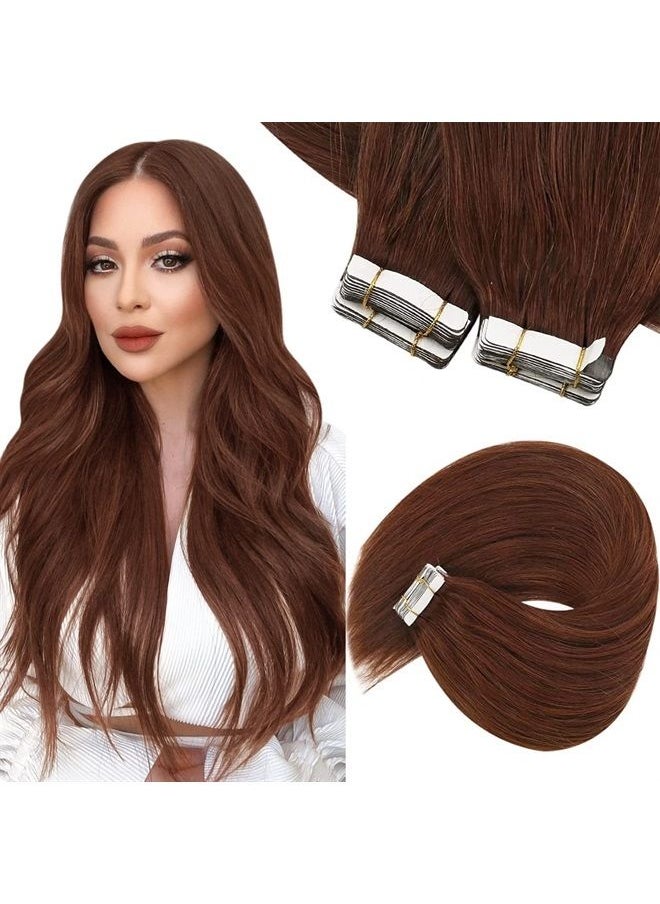 Sunny Hair Sunny Tape in Hair Extensions Auburn Red #33 Tape in Remy Hair Extensions Dark Auburn Brown Tape in Extensions Real Human Hair Weft 20inch 20pcs 50g  - Image 1