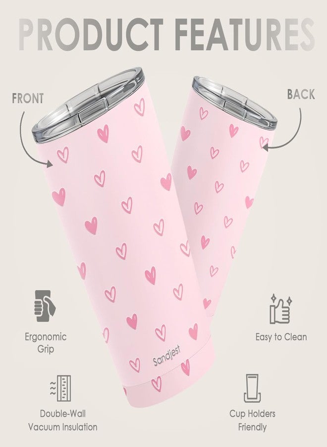 SANDJEST Heart Tumbler 20oz, Stainless Steel Travel Cup with Lid, Insulated Coffee Mug, Heart Gifts for Women Girls Friends Sisters on Birthday Christmas Valentine (Pink) - Image 2
