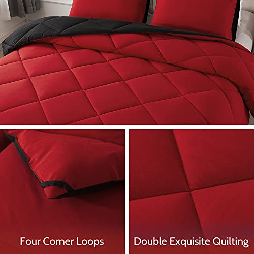 Decroom Lightweight Queen Comforter Set with 2 Pillow Sham - 3 Pieces Set - Quilted Down Alternative Comforter/Duvet Insert for All Season - Red/Black - Queen Size - Image 4