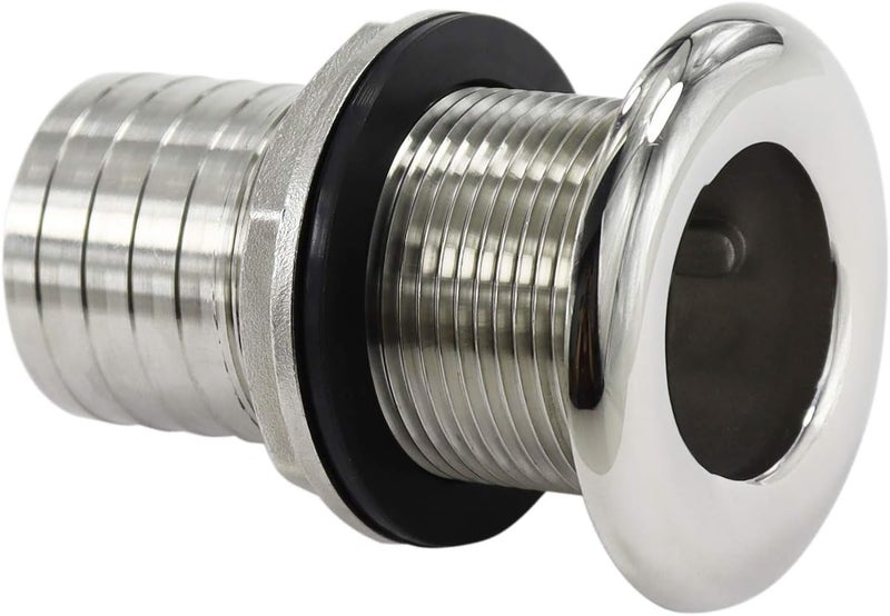keehui 316 Stainless Steel Durable Combo Stainless Steel Thru-Hull Fitting w/Nut with Custom Gasket Boat Plumbing Fittings for Boats, Yachts, Marine - Image 1