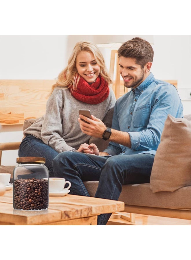 طقم عبوات تخزين زجاجية محكمة الغلق (3 قطع) بأغطية من خشب الأكاسيا - أوعية مطبخ من زجاج البوروسيليكات مثالية لتنظيم المؤن وحفظ القهوة والمكسرات والبسكويت (سعات 100 مل، 500 مل، 800 مل) - Image 2