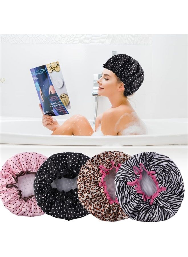 Pengxiaomei 4 Pcs Reusable Shower Cap, Waterproof Shower Cap Elastic Double Layers Shower Hat Bath Caps for Women - Image 2