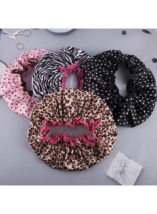 Pengxiaomei 4 Pcs Reusable Shower Cap, Waterproof Shower Cap Elastic Double Layers Shower Hat Bath Caps for Women - Image 3