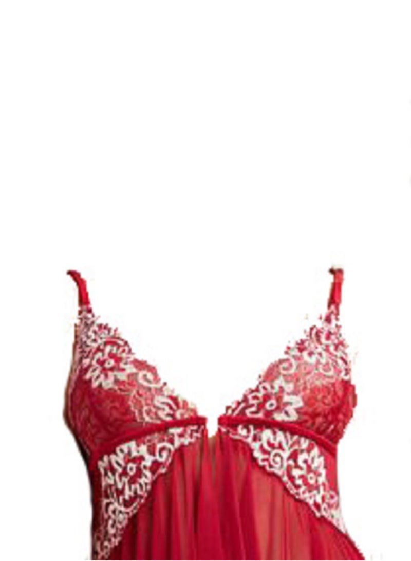 Women Sheer Mesh V Neck  Babydoll Lingerie with Thongs Sleepwear Pajama Set  - Image 4