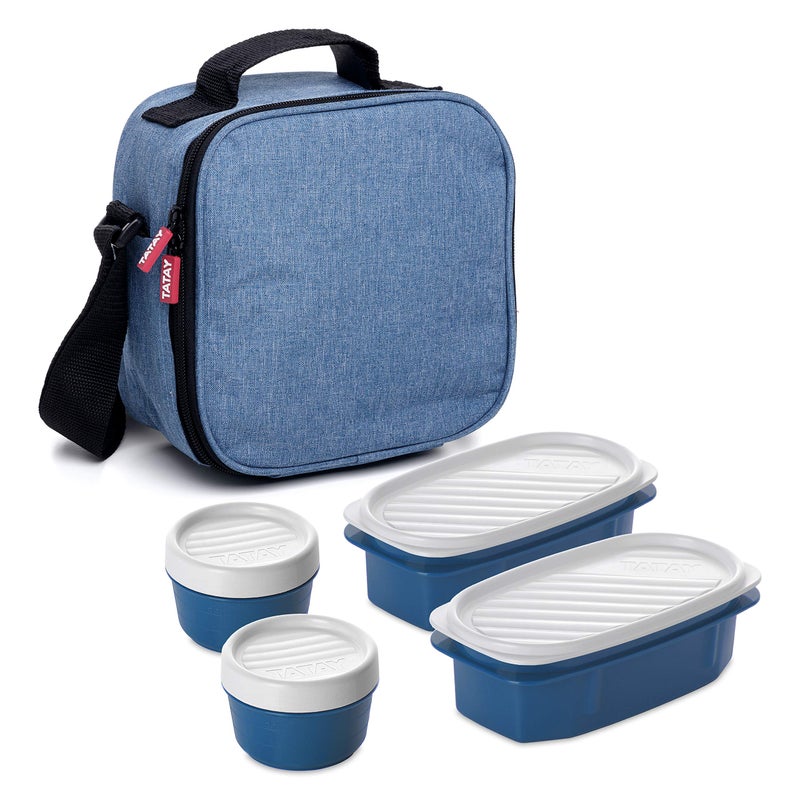 TATAY Urban Food Casual Insulated Lunch Bag with 4 Airtight Tapers Included 3Litre Capacity 225 x 10 x 22 cm Denim Blue