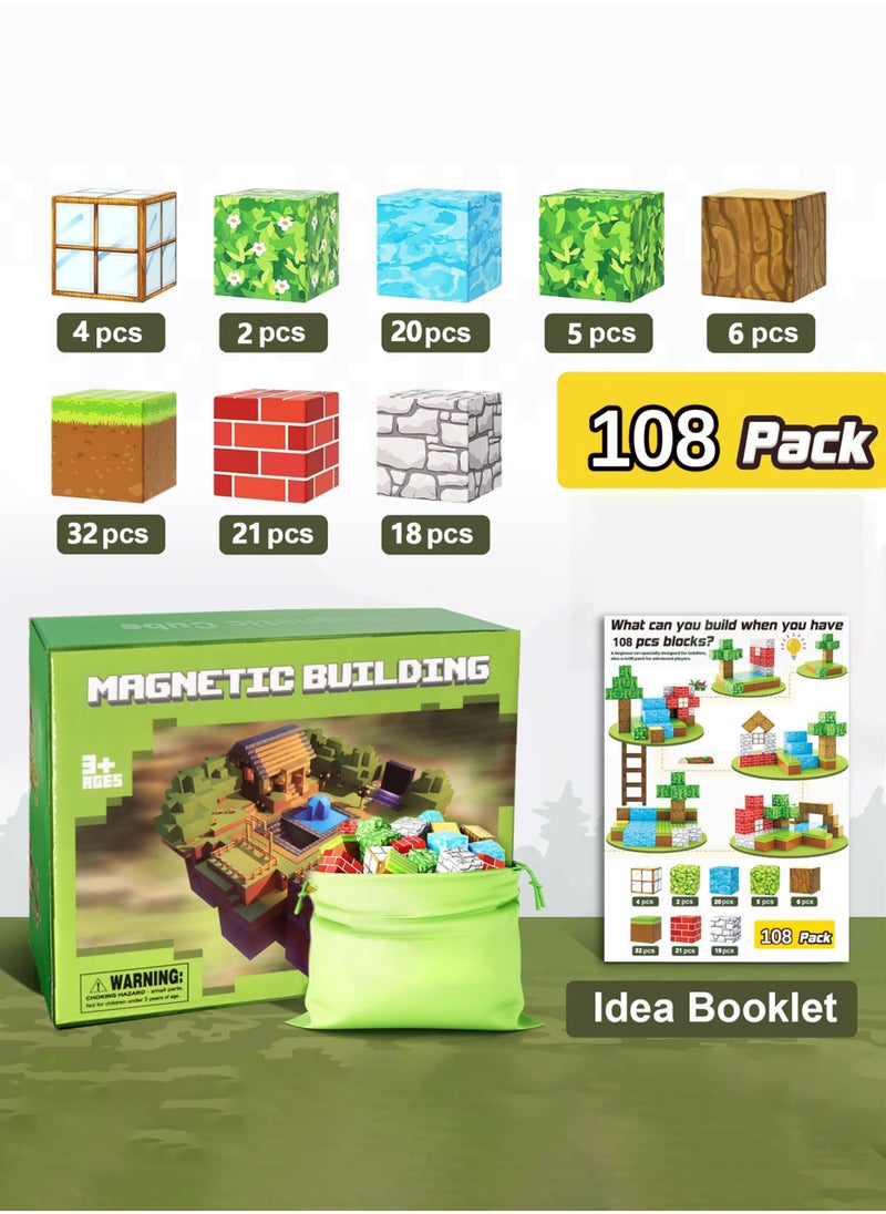 Paka Rabbit - 108PCS Magnetic Blocks-Build Mine Magnet World Set for Boys & Girls Age 3-5 6-8, STEM Sensory Toys for Toddlers Gifts for 3+ Years Old Girls Boys,2cm Magnet Cubes Classroom Must Haves Construction Toys - Image 1