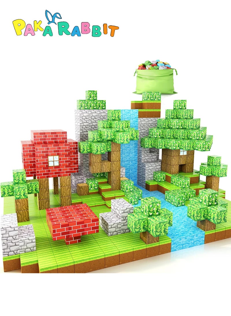 Paka Rabbit - 108PCS Magnetic Blocks-Build Mine Magnet World Set for Boys & Girls Age 3-5 6-8, STEM Sensory Toys for Toddlers Gifts for 3+ Years Old Girls Boys,2cm Magnet Cubes Classroom Must Haves Construction Toys - Image 1