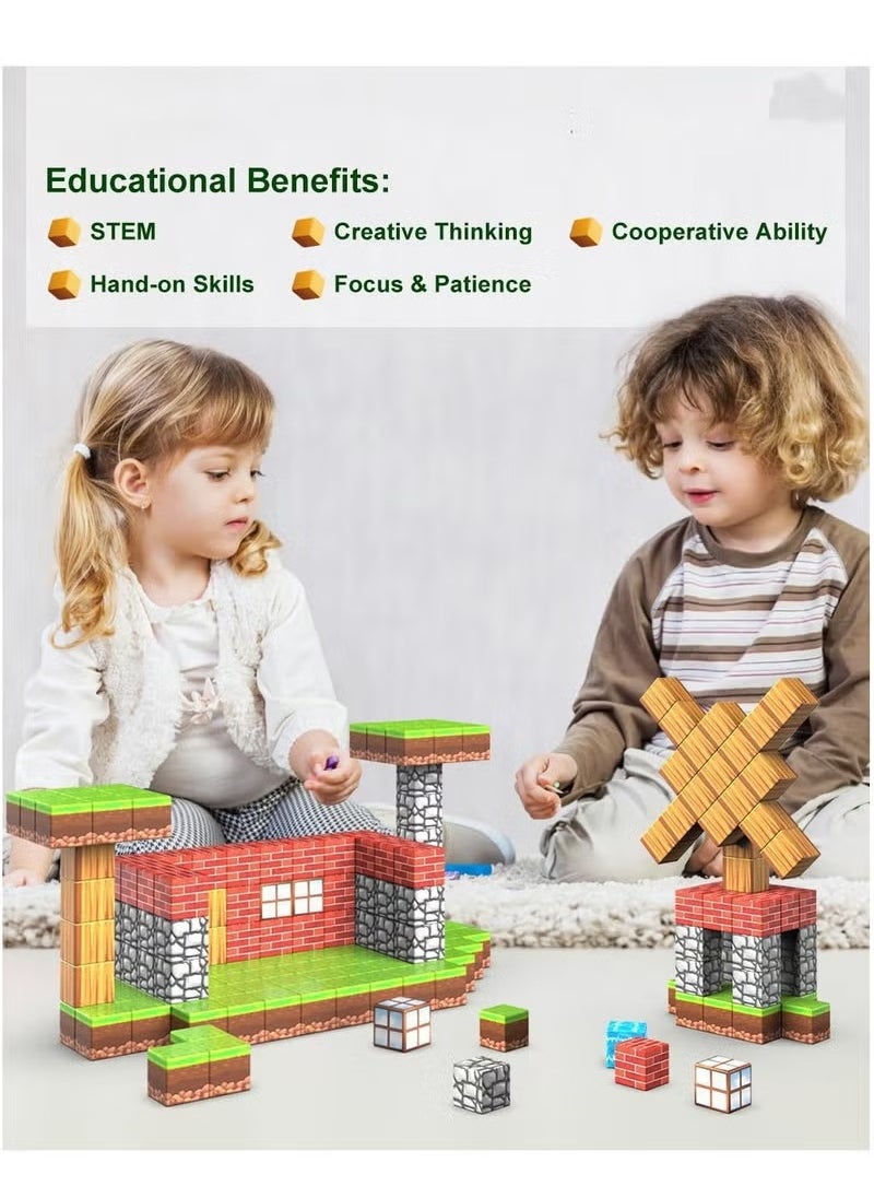 Paka Rabbit - 108PCS Magnetic Blocks-Build Mine Magnet World Set for Boys & Girls Age 3-5 6-8, STEM Sensory Toys for Toddlers Gifts for 3+ Years Old Girls Boys,2cm Magnet Cubes Classroom Must Haves Construction Toys - Image 1