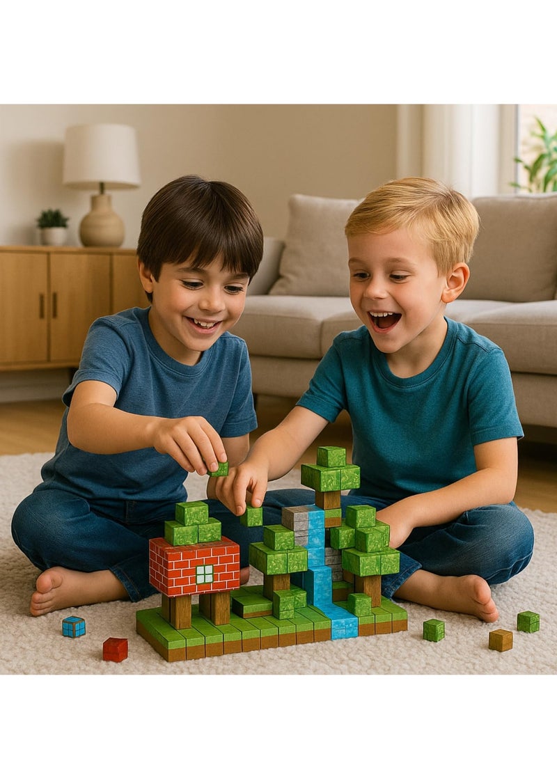 Paka Rabbit 108PCS Magnetic Blocks-Build Mine Magnet World Set for Boys & Girls Age 3-5 6-8, STEM Sensory Toys for Toddlers Gifts for 3+ Years Old Girls Boys,2cm Magnet Cubes Classroom Must Haves Construction Toys  - Image 2