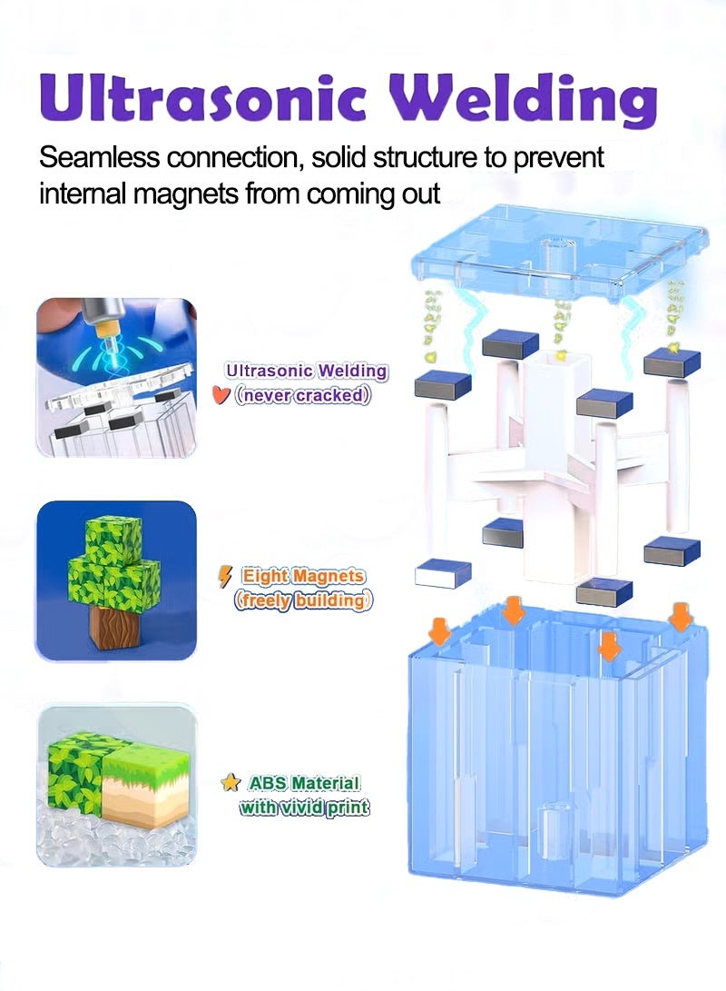 Paka Rabbit 108PCS High-Strength Magnetic Blocks-Build Mine Magnet World Set for Boys & Girls Age 3-5 6-8, STEM Sensory Toys for Toddlers Gifts for 3+ Years Old Girls Boys,2cm Magnet Cubes Classroom Must Haves Construction Toys - Image 4