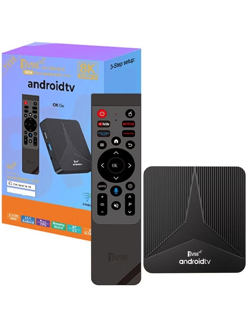 TV98 2GB 16GB Real Android 14 TV Box ATV RK3518 Quad-core 8K Media Player 3D Dual Wifi BT Voice Remote H.265 4K Set Top Box 2025 New - Image 1