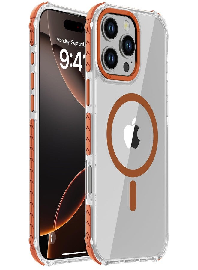 DEERLAMN Strong Magnetic Case for iPhone 16 Pro Max 6.9-Inch,[Compatible with Magsafe] Clear Slim Shockproof Protective Phone Cover for Women Men-Transparent+Orange - Image 1