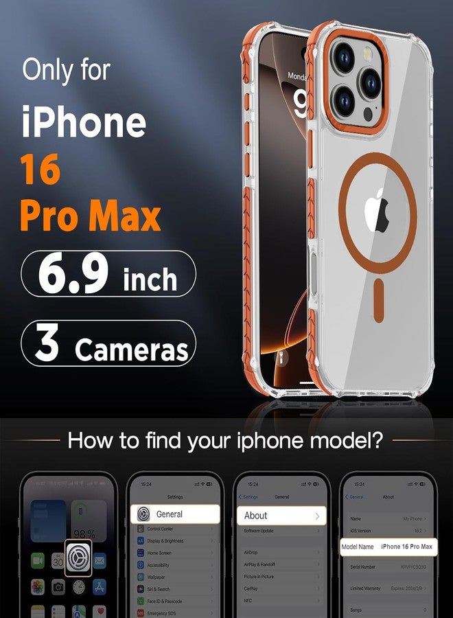 DEERLAMN Strong Magnetic Case for iPhone 16 Pro Max 6.9-Inch,[Compatible with Magsafe] Clear Slim Shockproof Protective Phone Cover for Women Men-Transparent+Orange - Image 2