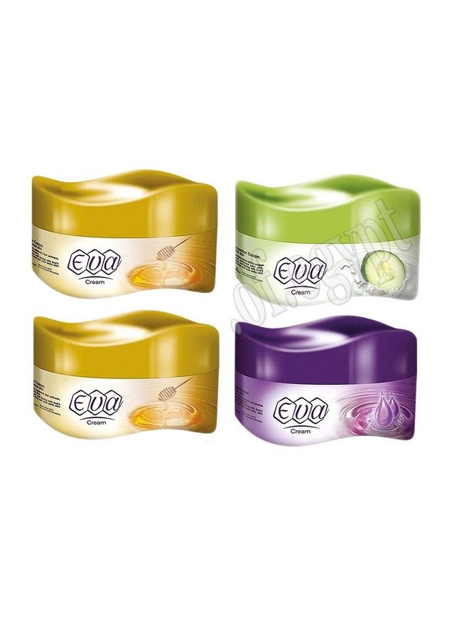Eva Cosmetics Lot Of 4 X Eva Skin Care Cream Face Moisturizer Hands Feet Elbow Body Softening With Glycerin Honey Yogurt And Cucumber & Milk Keeping Your Skin Healthy Smoothy 50 G - Image 2