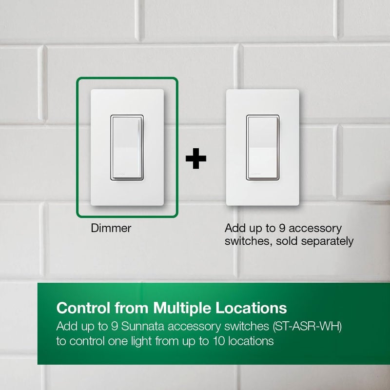 Lutron Sunnata Touch Dimmer Switch with Wallplate with LED+ Advanced Technology, for LED and Incandescent, 3 Way/Multi Location, STCL-153MW-WH, White - Image 4