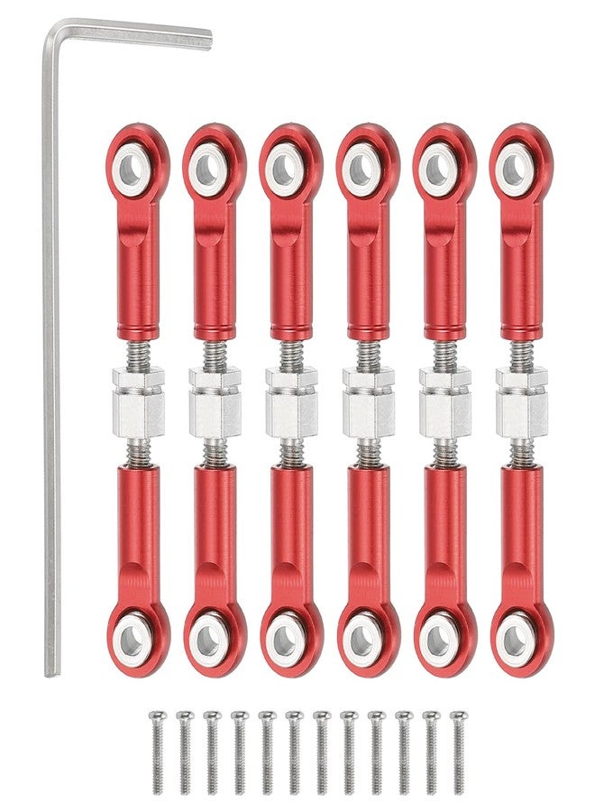 MECCANIXITY 6 Pcs Steering Servo Turnbuckle Rod RC Aluminum Alloy Linkages for A959 A969 A979 K929 1/18 On-Road RC Car (Red, 37mm) - Image 1