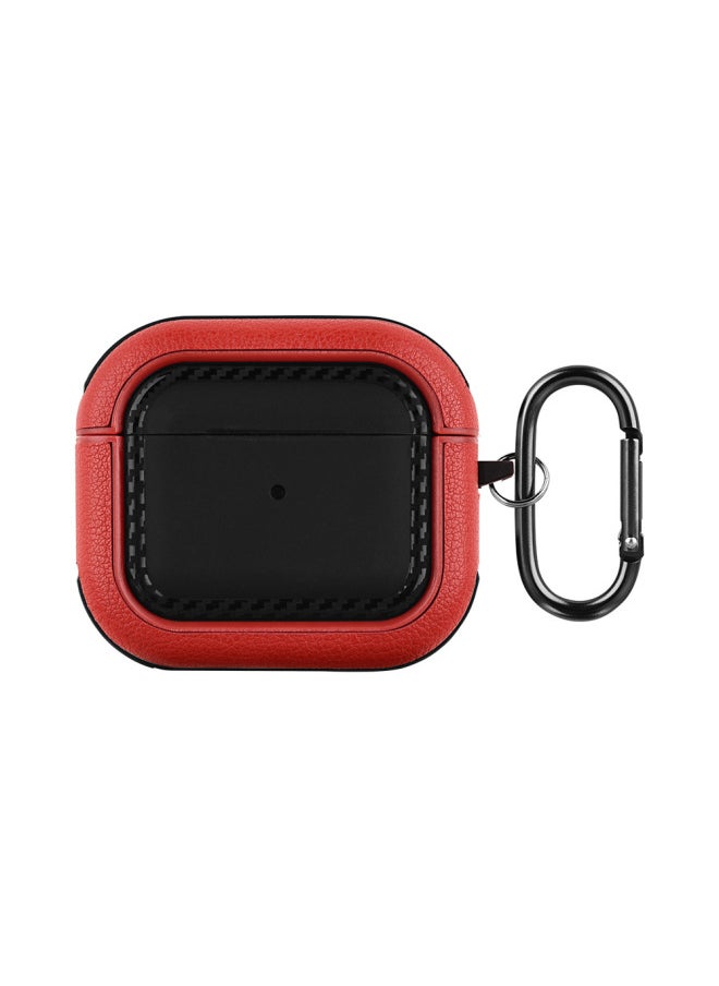 Generic - Suitable For Airpods 3rd Generation Bluetooth Headset Protective Cover For Apple Pro2 Pure Color Leather Pattern Soft Shell Simple Anti-fall Export-Color:Leather Texture Soft Shell-black + Red (with Packaging Box)-Applicable Models:Airpods Pro2 Headphone Case - Image 1