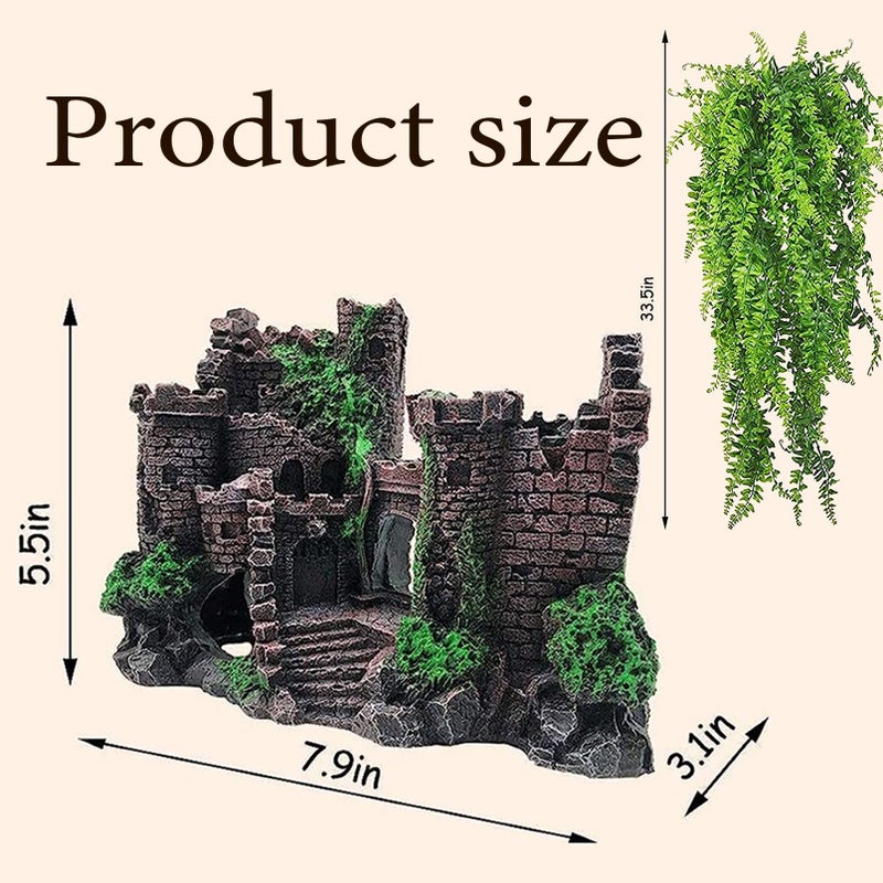 MUYG 5 PCS Tank Accessories for Bearded Dragon Include Resin Classical Castle Reptile Climb Habitat Decor Hanging Jungle Vines Flexible Leaves Climbing Decor for Lizard Gecko Chameleon Spider - Image 3