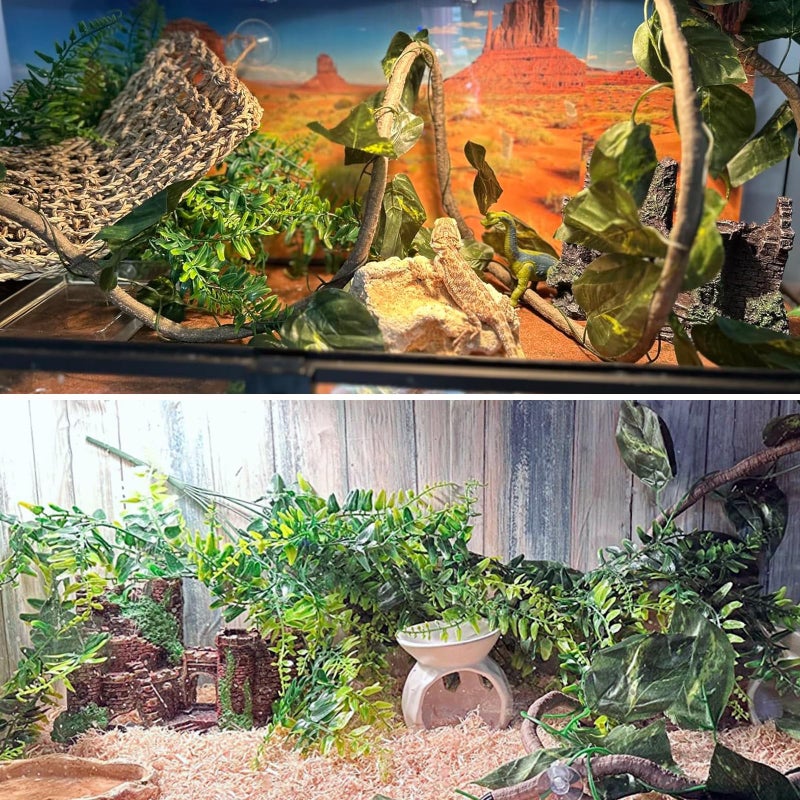 MUYG 5 PCS Tank Accessories for Bearded Dragon Include Resin Classical Castle Reptile Climb Habitat Decor Hanging Jungle Vines Flexible Leaves Climbing Decor for Lizard Gecko Chameleon Spider - Image 2