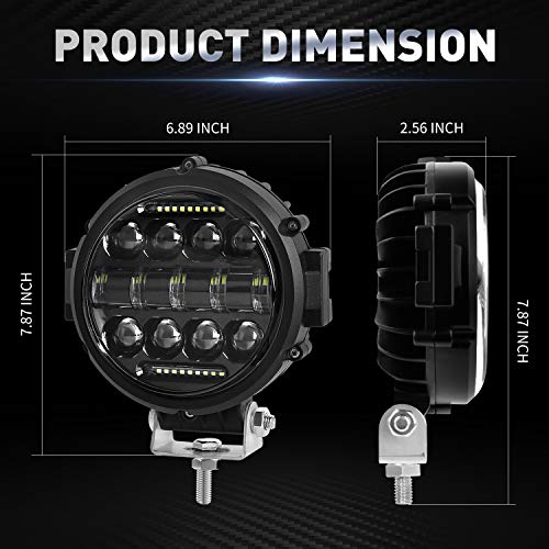 Aaiwa Round LED Work Light, 60W Flood Spot Combo Beam LED Light Bar with Daytime Running Light, 2PCS Off Road Driving Lights for Truck Pickup SUV ATV UTV - Image 2