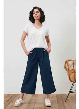 Tchibo Women Regular Fit Wide Leg Plain Palazzo Pants, Navy  - Image 1