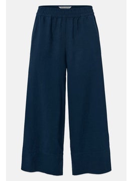 Tchibo Women Regular Fit Wide Leg Plain Palazzo Pants, Navy  - Image 2