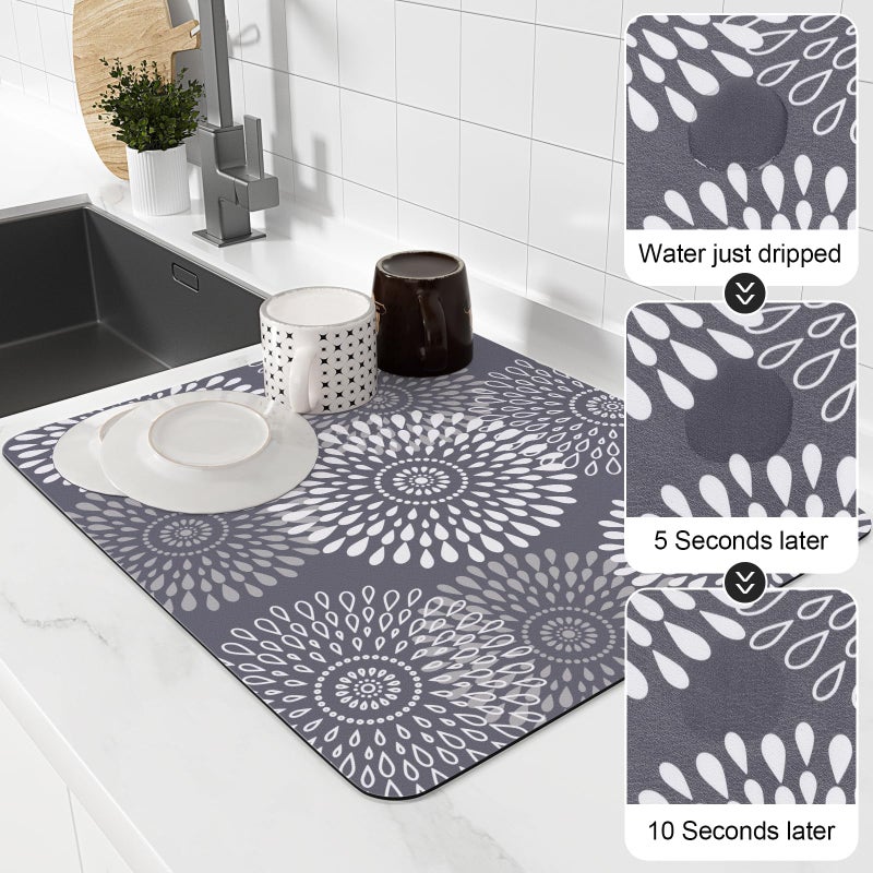 LuxStep Dish Drying Mat Super Absorbent Kitchen Counter Mat Rubber Backing Draining Mat Easy to Clean Kitchen Accessories Dish Rack Pad for Dishes, Utensils, Countertops, Sinks 15" x 18" Grey - Image 4